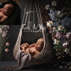 Newborn Digital Backdrop, Nursery Swing Floral digital background, digital backdrop, Floral newborn backdrop, brown digital backdrop