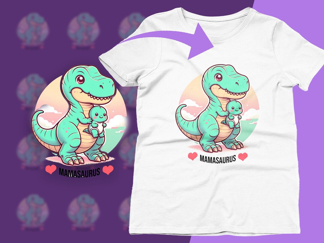Mamasaurus SVG File, Cute Dinosaur Digital Design, Mama T-rex With Baby ...
