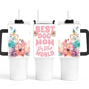 Dog Mom 40oz Tumbler Wrap 12.5&quot;x6&quot; Dog Tumbler Wrap Watercolour Floral PNG Sublimation Design, Perfect for Print-on-Demand Projects