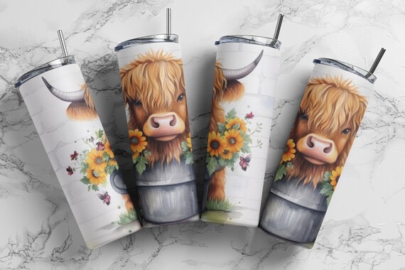 Watercolour Highland Cow Tumbler Wrap 20oz Sublimation Tumbler 