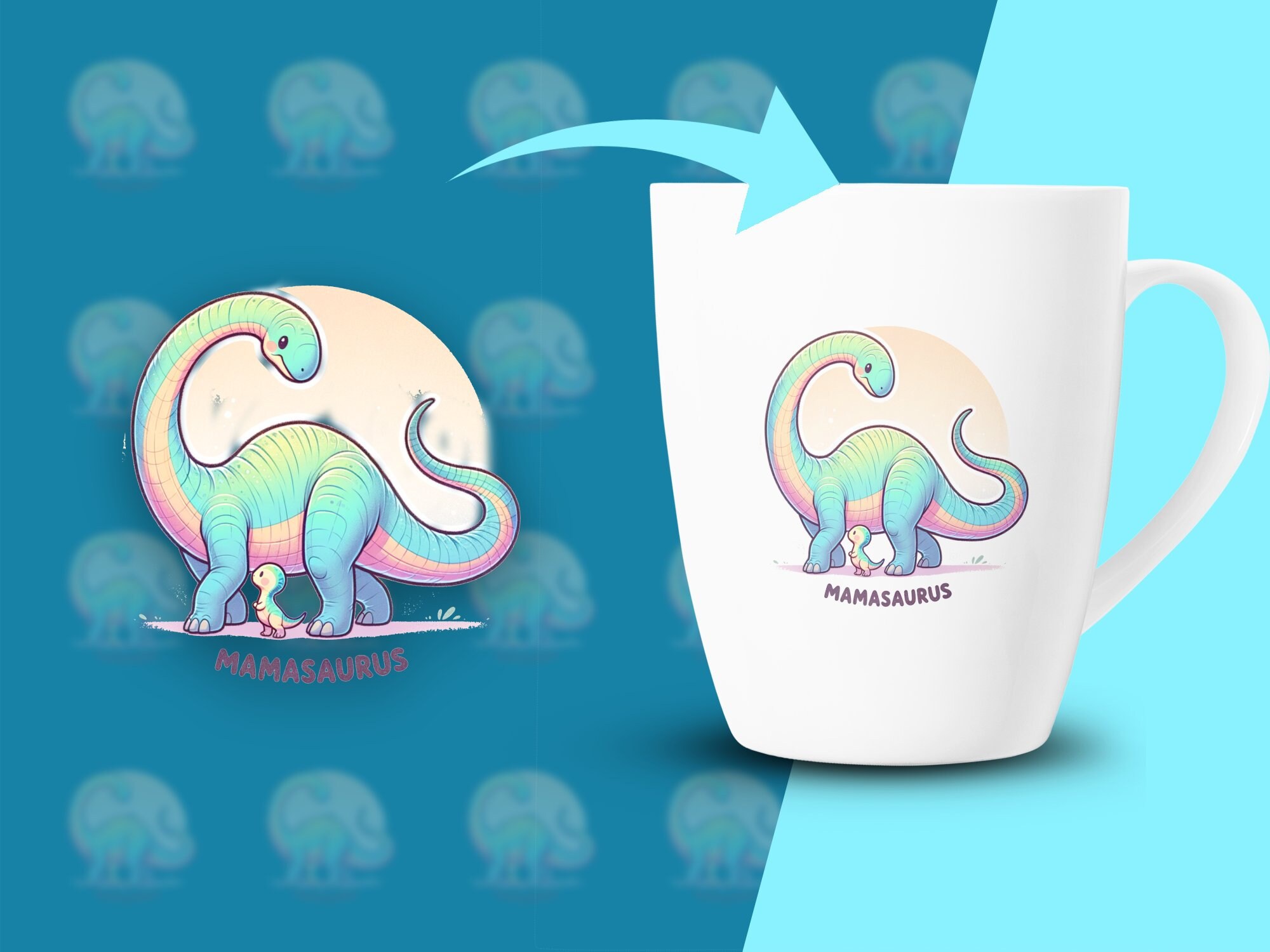 Mamasaurus SVG Digital Download, Cute Dinosaur Mom and Baby, Family T ...