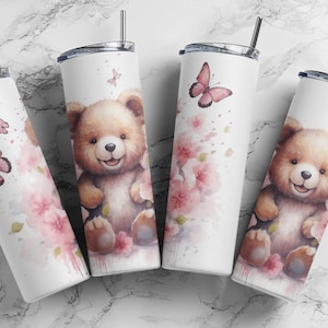 Teddy Bear Tumbler Wrap 20oz Sublimation Tumbler Design , 9.2x8.3&quot; Straight Skinny Tumbler Wrap, High-Quality PNG, Digital Download
