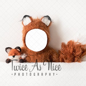 Fondo digital con inserto de cara de zorro para recién nacidos: adorable fondo para fotografía de bebés con un acogedor tema de bosque para retratos de bebés adorados