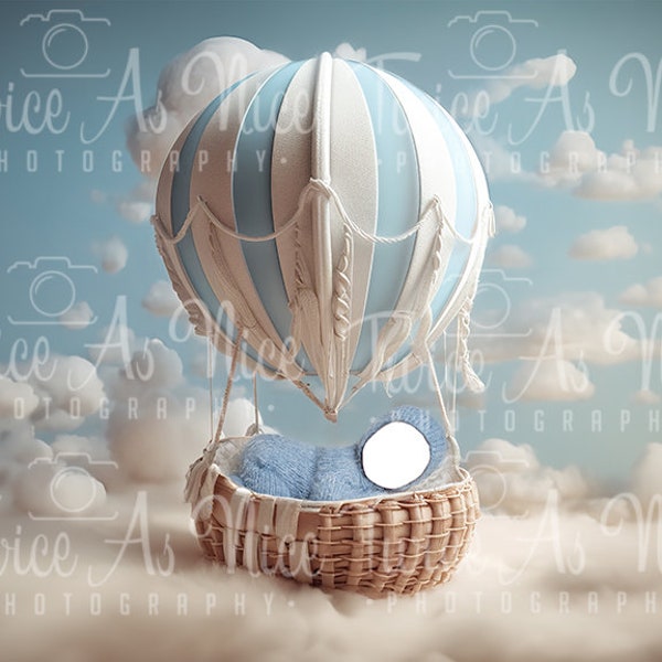 Newborn Digital Backdrop, boy digital background, newborn face insert, newborn digital composite, hot air balloon backdrop