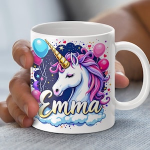 Magische Einhorn Tasse Wrap Design Luftballons Sterne Digitaler Download, Einhorn Tasse Sublimationsdesign, 11 Unze 15 Unze Tassen Vorlage