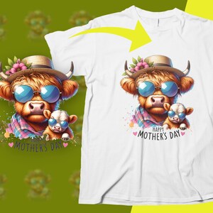 Mother&#39;s Day Highland Cow SVG and PNG, Digital Download, Cow Clipart, Cute Farm Animal, Scottish Cow with Calf Illustration, 300dpi 20x20
