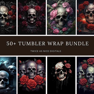 50+ 3D-doodshoofdbeker-wrapbundel | Sublimatiebekerontwerpen | Gothic 20oz rechte skinny bekerwikkels|Hoge kwaliteit png-bestand|Digitale download