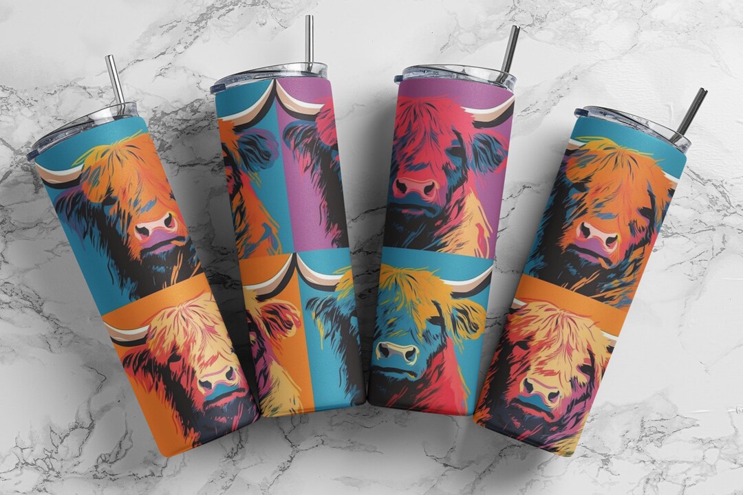 Pop Art Highland Cow Tumbler Wrap 20 Oz Sublimation Tumbler Design ,9 ...