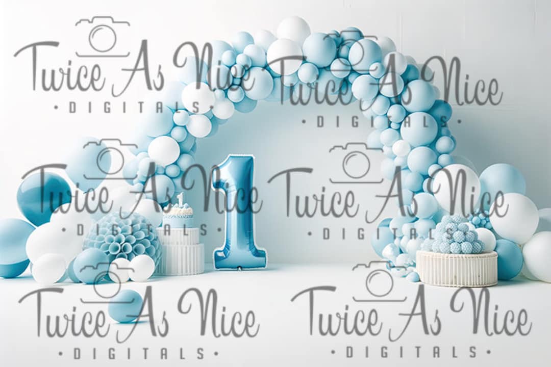 Blue Balloon Arch Digital Backdrop, 1st Birthday Cake Smash Photo ...