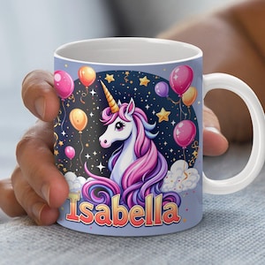 Unicorn Mug Wrap, Digital Download, Unicorn PNG, Kid&#39;s Mug Design, Cute Unicorn Balloons, Magical Unicorn Art, 11oz 15oz