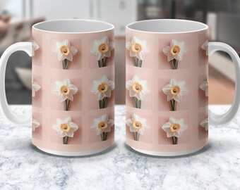 水仙の花柄マグカップラップ PNG 昇華デザイン デジタルダウンロード