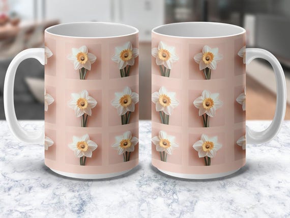 水仙の花柄マグカップラップ PNG 昇華デザイン デジタルダウンロード