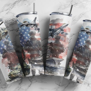 Patriotic 20 oz Armed Forces Tumbler Wrap, Sublimation PNG, Military Support Design, 9.2x8.3&quot; 300 DPI