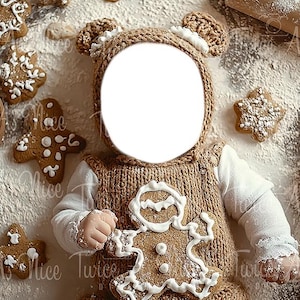 Christmas Gingerbread Man Digital Backdrop, digital background, Newborn face insert backdrop,, baby head insert