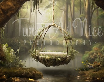 Newborn Digital Backdrop,  digital background, digital backdrop newborn,  newborn swing  backdrop, woodland  swing digital backdrop