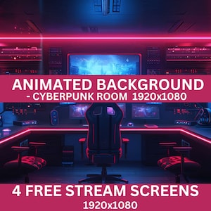 Vtuber 背景、サイバーパンク ネオン アニメーション 背景 Vtuber ベッドルーム Twitch ストリーミング 動く壁紙 Vtuber オーバーレイ