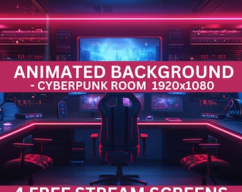 Vtuber Background, Cyberpunk Neon Animated Background Vtuber Bedroom Twitch Streaming Moving Wallpaper Vtuber Overlay
