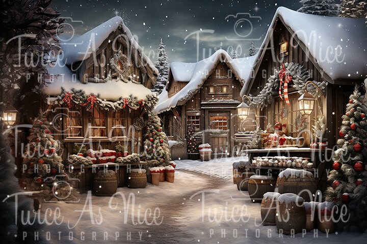 Christmas Snow Village Digital Backdrop , Christmas Digital Background ...