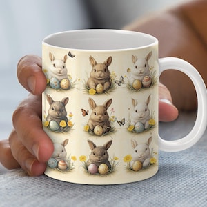 Cute Bunny Easter Mug Wrap Sublimation PNG, Adorable Rabbit Springtime Digital Download, 11oz and 15oz Mug Designs, Instant Download