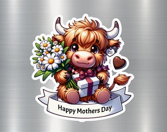 Highland Cow Mothers Day SVG and PNG, Cute First Mother's Day Clipart, Digital Download, Highland Cow with Flowers, Mom Day Gift, Heart
