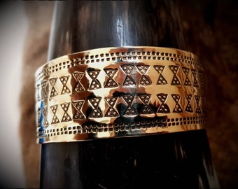 Viking Saxon Celtic Stamped Brass Bracelet Arm Ring Cuff