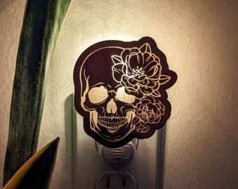 Flower Skull Mirrored Acrylic Night Light