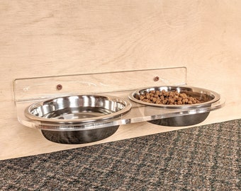 Double Wall Mounted Acrylic Pet Feeder - 4 Sizes