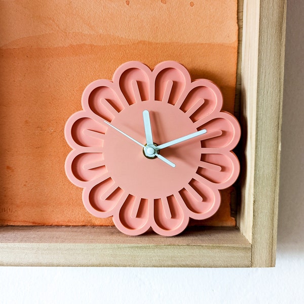 Mini Flower Acrylic Wall Clock - Melon Pink