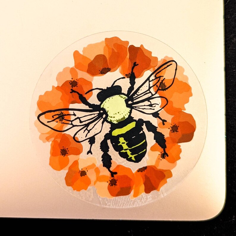 Poppy and Honey Bee Waterproof Sticker image 2