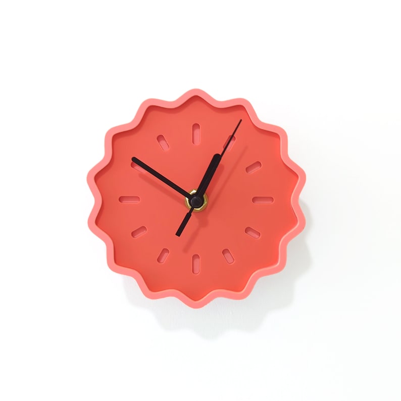 Mini Fluted Geometric Acrylic Wall Clock Melon Tones image 4