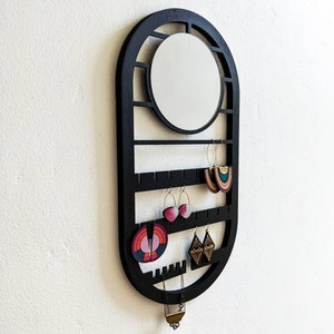 Geometric Oval Wall Hanging Jewelry Holder with Mirror image 2