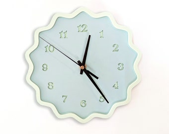Mint Green Fluted Geometric Acrylic Wall Clock with Numbers