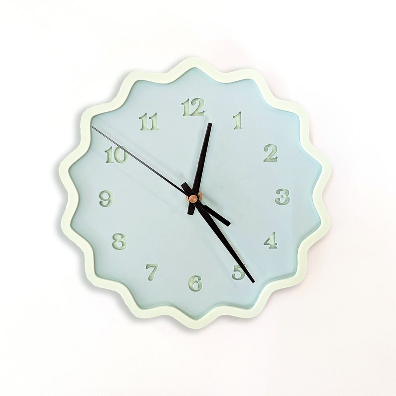 Mint Green Fluted Geometric Acrylic Wall Clock with Numbers image 1