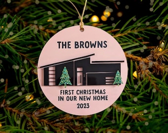 New Home First Weihnachtsschmuck – personalisiert – Mitte des Jahrhunderts