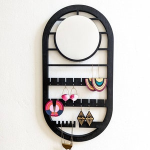 Geometric Oval Wall Hanging Jewelry Holder with Mirror image 6