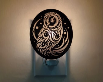 Mystical Owl Mirrored Acrylic Night Light