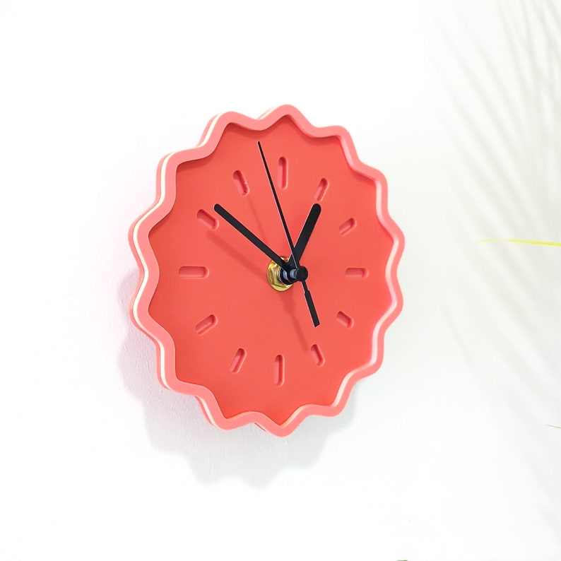 Mini Fluted Geometric Acrylic Wall Clock Melon Tones image 5