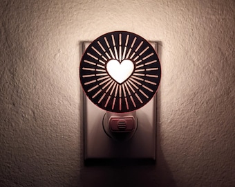 Heart Rays Rose Gold Mirrored Acrylic Night Light