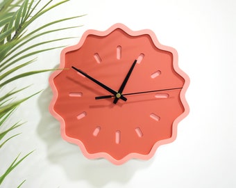 Fluted Geometric Acrylic Wall Clock - Melon Tones