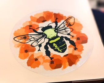 Poppy and Honey Bee Waterproof Sticker