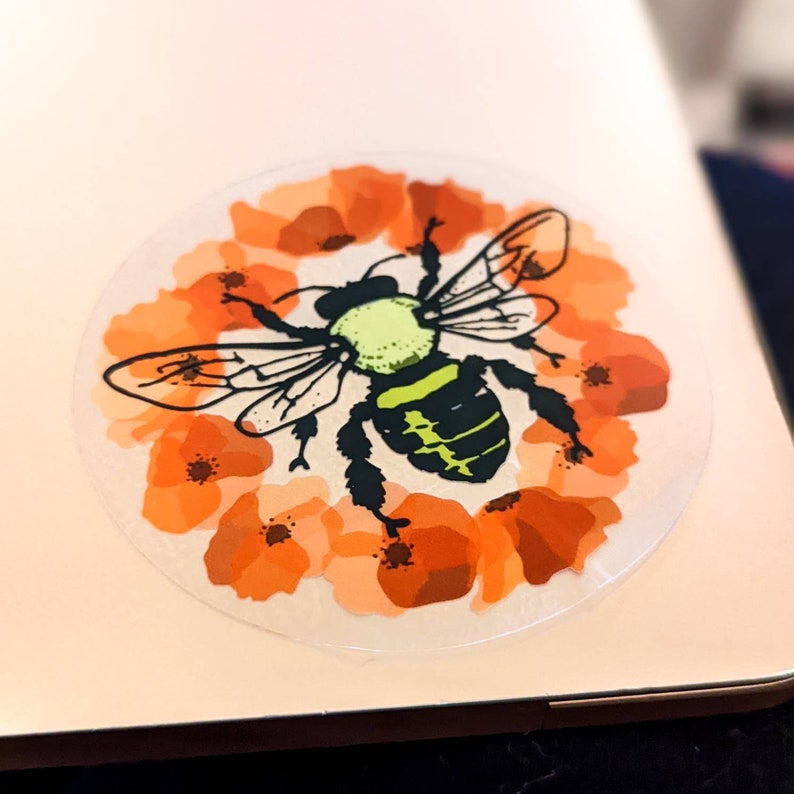 Poppy and Honey Bee Waterproof Sticker image 1