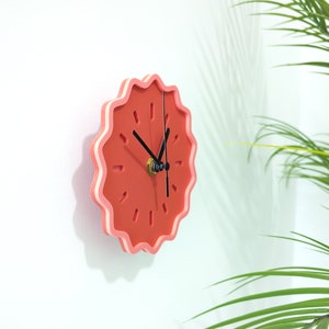 Mini Fluted Geometric Acrylic Wall Clock Melon Tones image 2