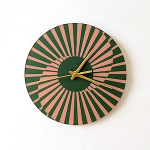 Radial Spiral Acrylic Wall Clock - Pink & Dark Green