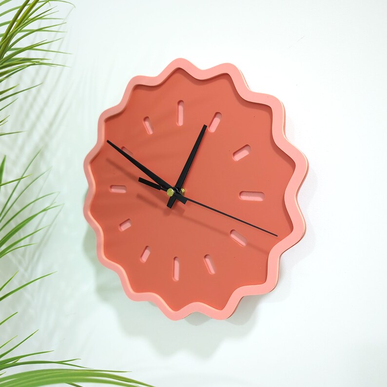 Fluted Geometric Acrylic Wall Clock Melon Tones image 3