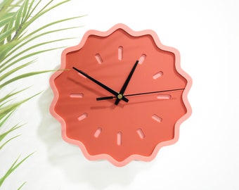 Fluted Geometric Acrylic Wall Clock - Melon Tones