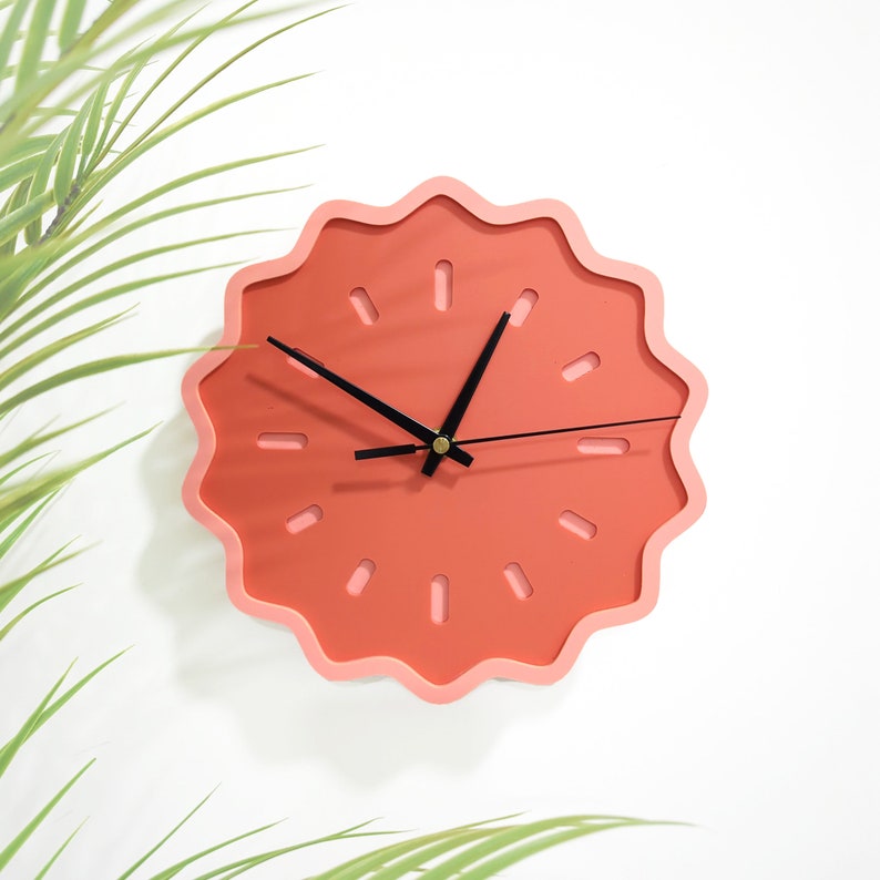 Fluted Geometric Acrylic Wall Clock Melon Tones image 1