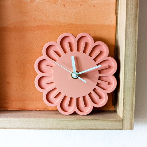 Mini Flower Acrylic Wall Clock - Melon Pink