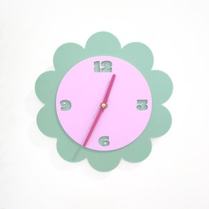 Mod Flower Layered Acrylic Wall Clock - Light Sage and Purple
