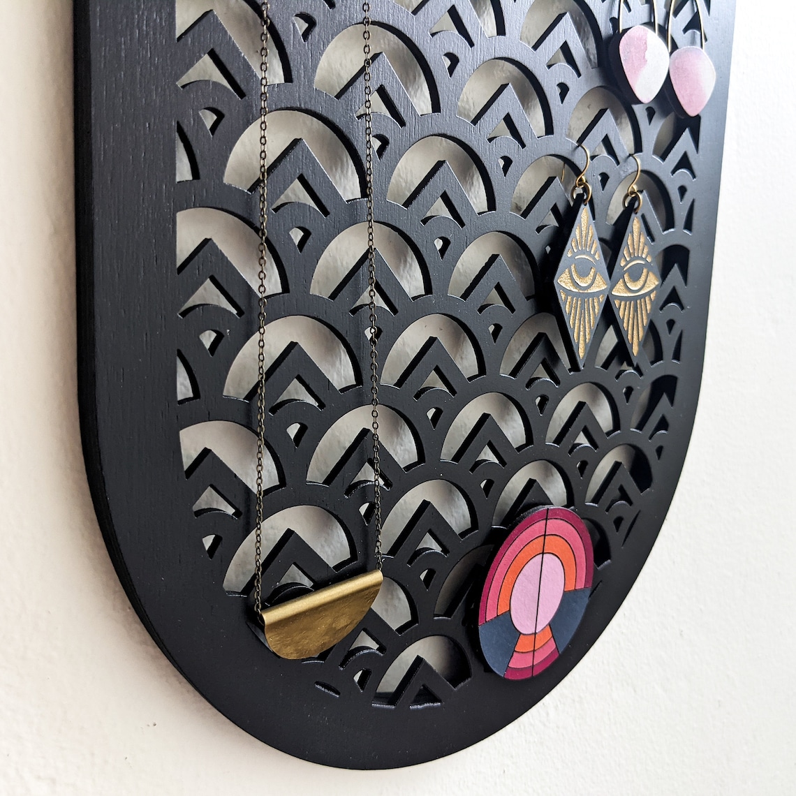 Art Deco Wall Hanging Jewelry Holder With Mirror Etsy