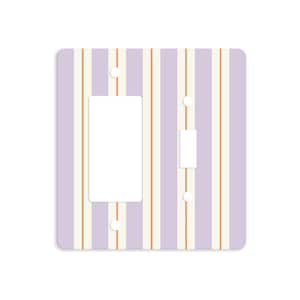 May include: A rectangular light switch wall plate featuring a vertical striped pattern in alternating shades of light purple, cream, and thin orange lines. The plate includes one large rectangular opening and one smaller toggle switch opening.